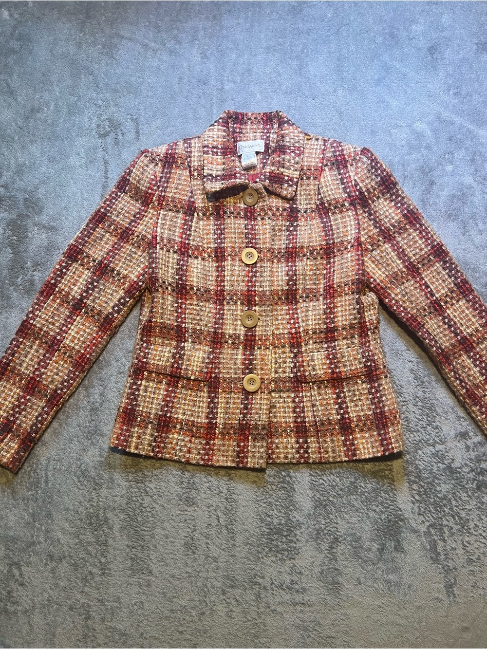 Chadwicks Burgundy & Beige Tweed Plaid Suit Jacket